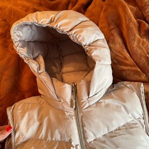 Powder puff vest! Down alternative hooded puffer vest, in Lilac Cream